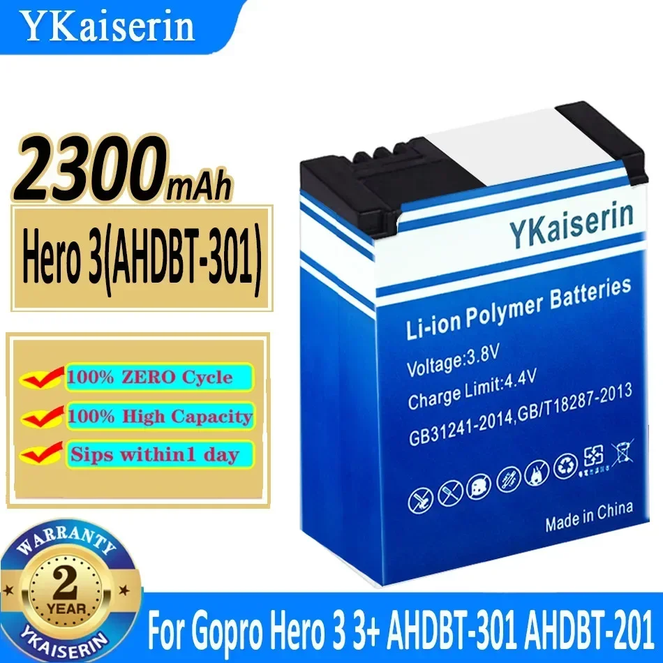 Аккумулятор YKaiserin 2300 мАч AHDBT-301 для GoPro Hero3 Go Pro Hero 3 3+ Battery Edition White Silver HD Camera