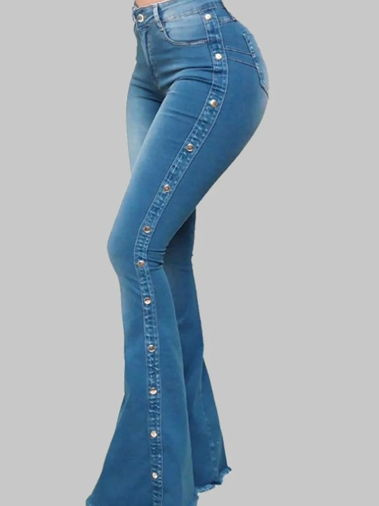 

Женские длинные джинсы с высокой талией, однотонные облегающие джинсы на пуговицах с эффектом потертости в стиле ретро, осенние модные женские джинсовые брюки скинни, 2022