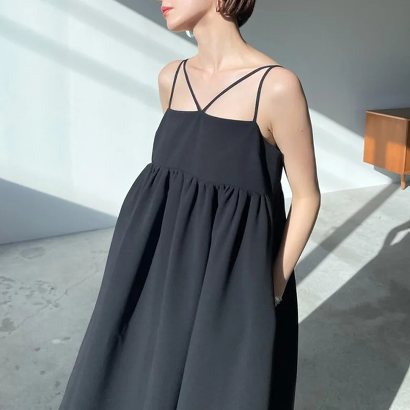 Простое однотонное свободное женское платье в японском стиле дизайнерское