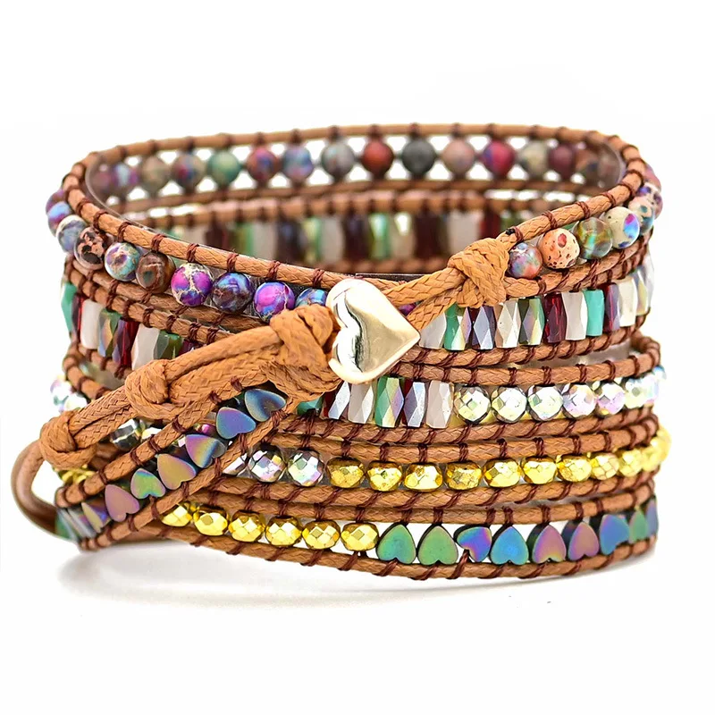 Boho Love Black Gallstone Emperor Natural Stone Strap for Apple Watch Bands 38 41 45mm 3X Wrap Vegan Rope Watch Strap Wristband