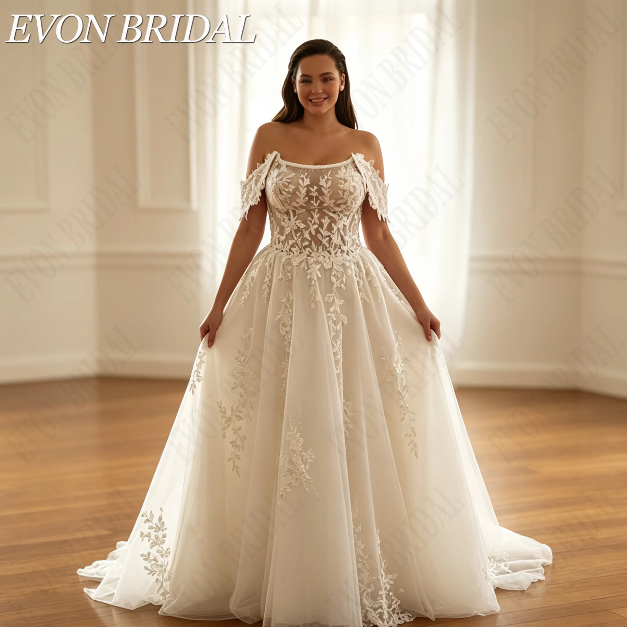EVON BRIDAL Плюс сайз свадебное платье без плеч для женщин кружевные аппликации А-линия свадебное платье садовое открытая спина свадебное платье на заказ большой размер кружево вышивка пышная юбка свадьба на открытом (art.: 3920dc30b9201) - 3920dc30b9201