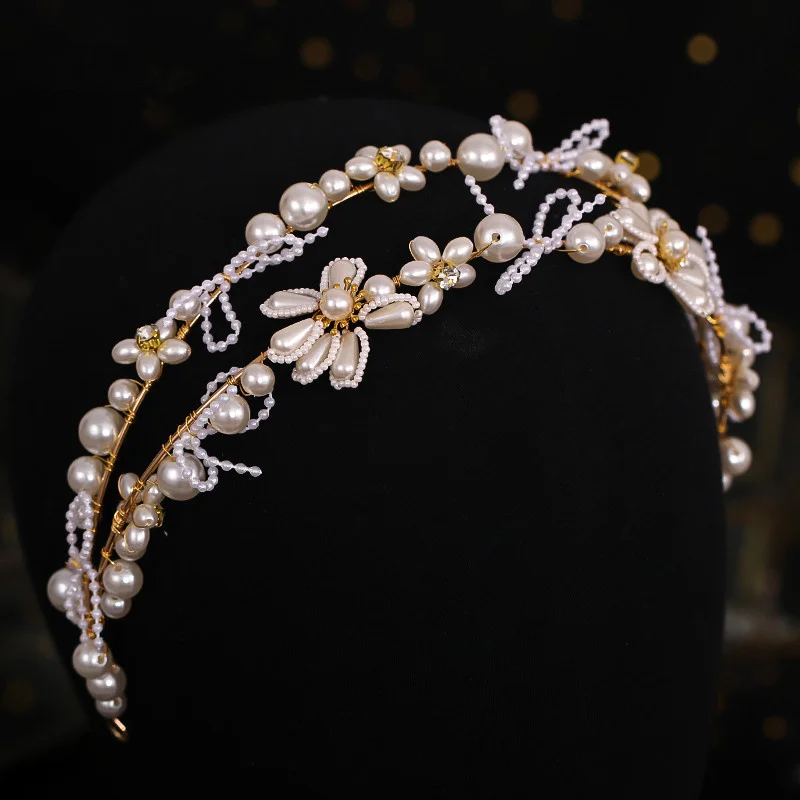Bridal Headwear New Crown Earring Set Korean Marriage Super Xiansen Headdress Hair Jewelry Pearl Hair Band