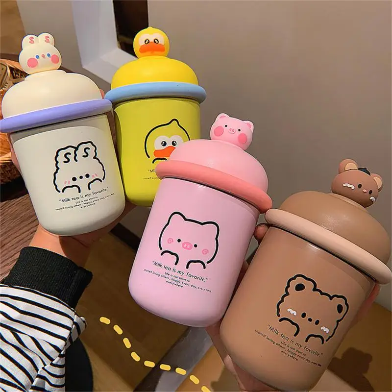 

Cute Pig Thermos Cup Bear Rabbit Duck Children With Straps High Value With Cover Convenient To Carry To Send Sen Thermos Cup