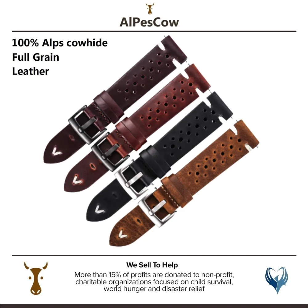 Genuine Leather Watch Bands Belt Porous 18mm 20mm 22mm Dark Brown Handmade Oil Wax Leather Watch Straps Women Men Quick Release