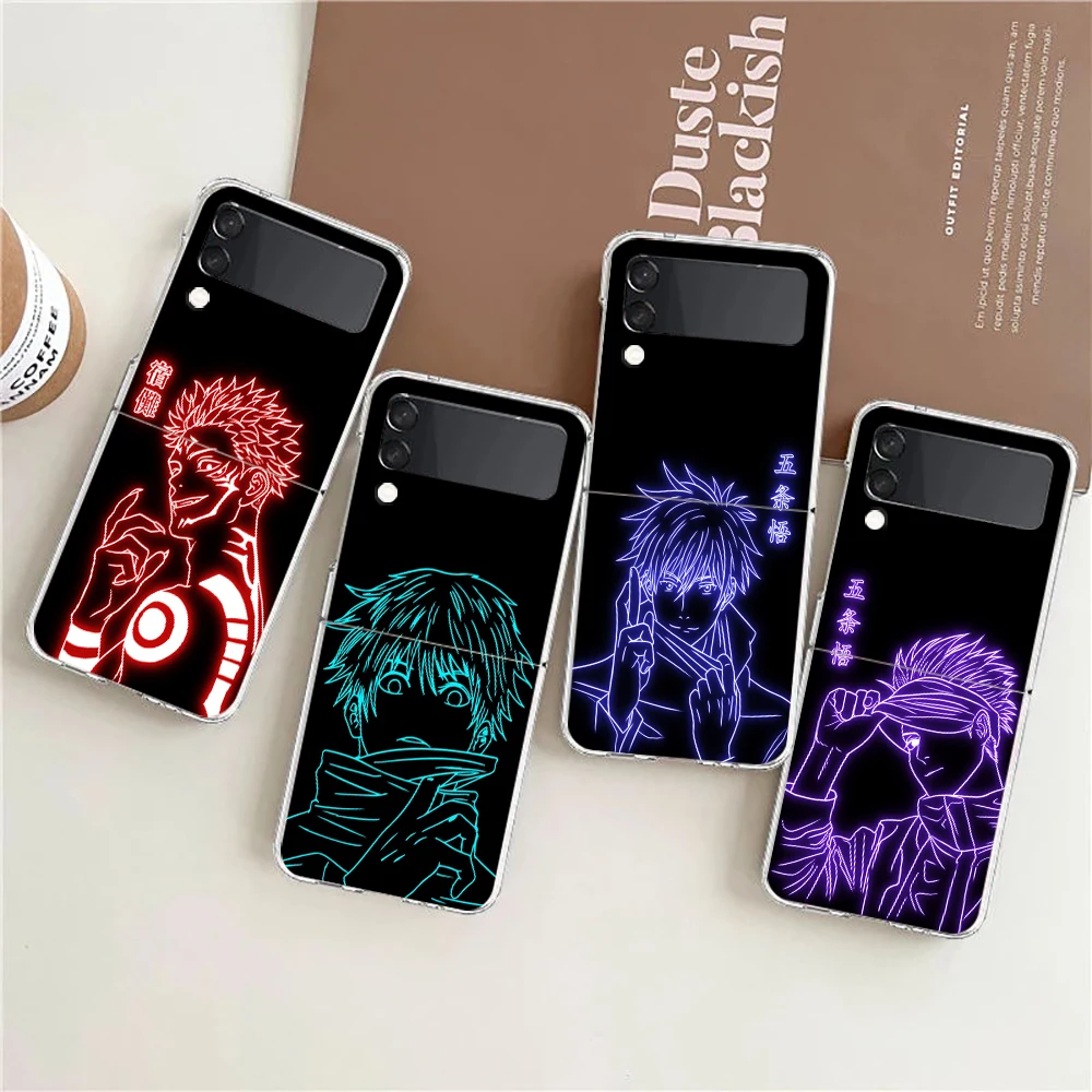 

Anime Jujutsu Kaisen Gojo ZFlip4 ZFlip3 Phone Case For Samsung Z Flip 3 5G Transparent Hard Shell Z Flip 4 Galaxy Cover Folding