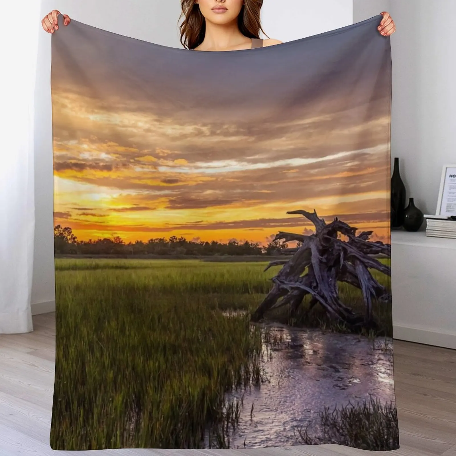 Lowcountry-одеяло в винтажном стиле из соленой болоты на закате Южной Каролине тонкое