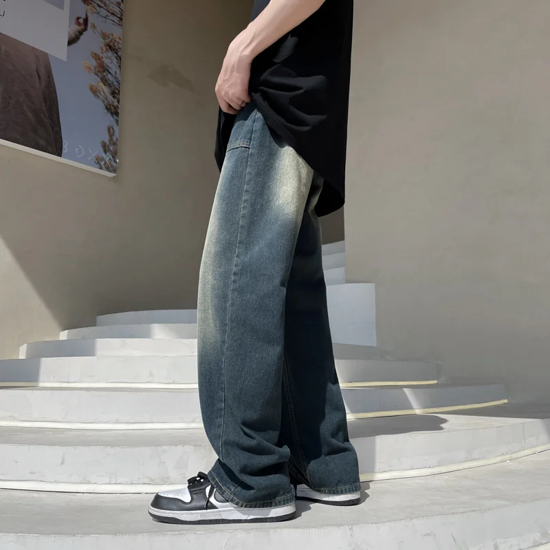 Blue Baggy Jeans Men Fashion Retro Casual Wide Leg Jeans Men Streetwear Loose Hip Hop Straight Denim Pants Mens Trousers M-2XL