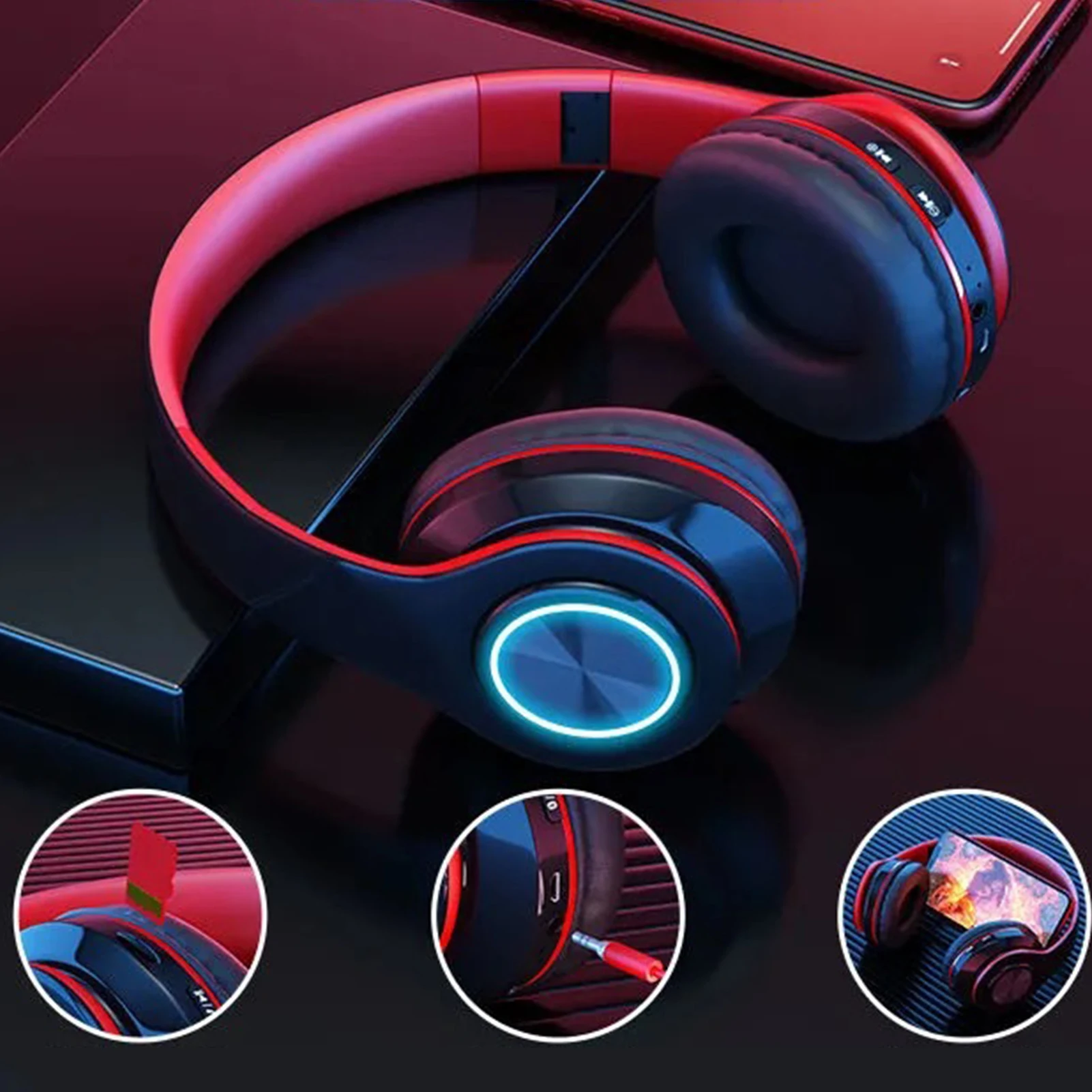 

Беспроводная гарнитура B39 с подсветкой, складные Накладные наушники-вкладыши со штепсельной картой, подключенные к проводу, светящаяся игр...