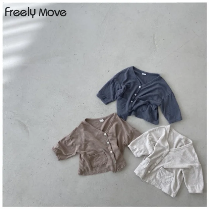 

Freely Move 2022 Summer New Baby Knit Cardigan Infant Summer Knitwear Boys Girls Air Conditioner Sweater Cotton Kids Clothes