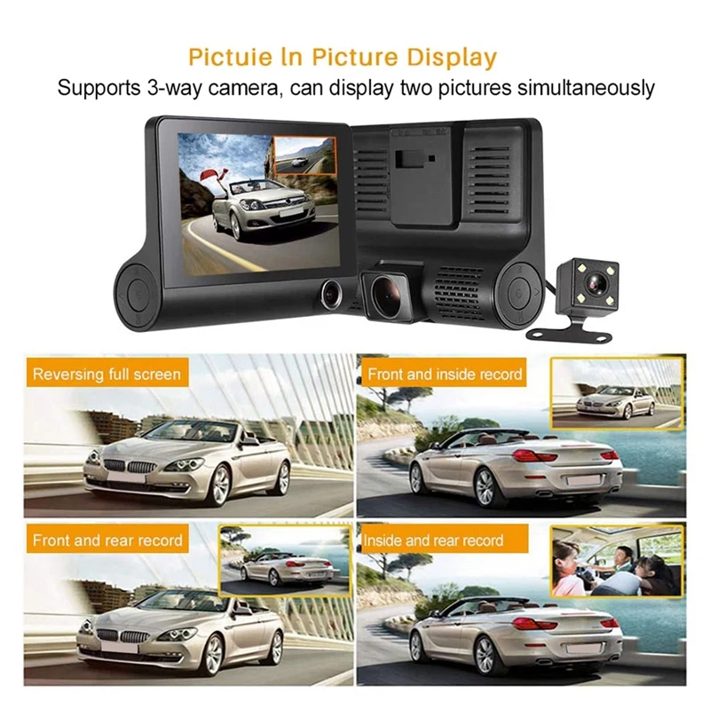 1080P 4Inch Car Dash Cam Front/Cabin/Rear DVR Video Driving Recorder Security Camera Monitor for Taxi Uber |