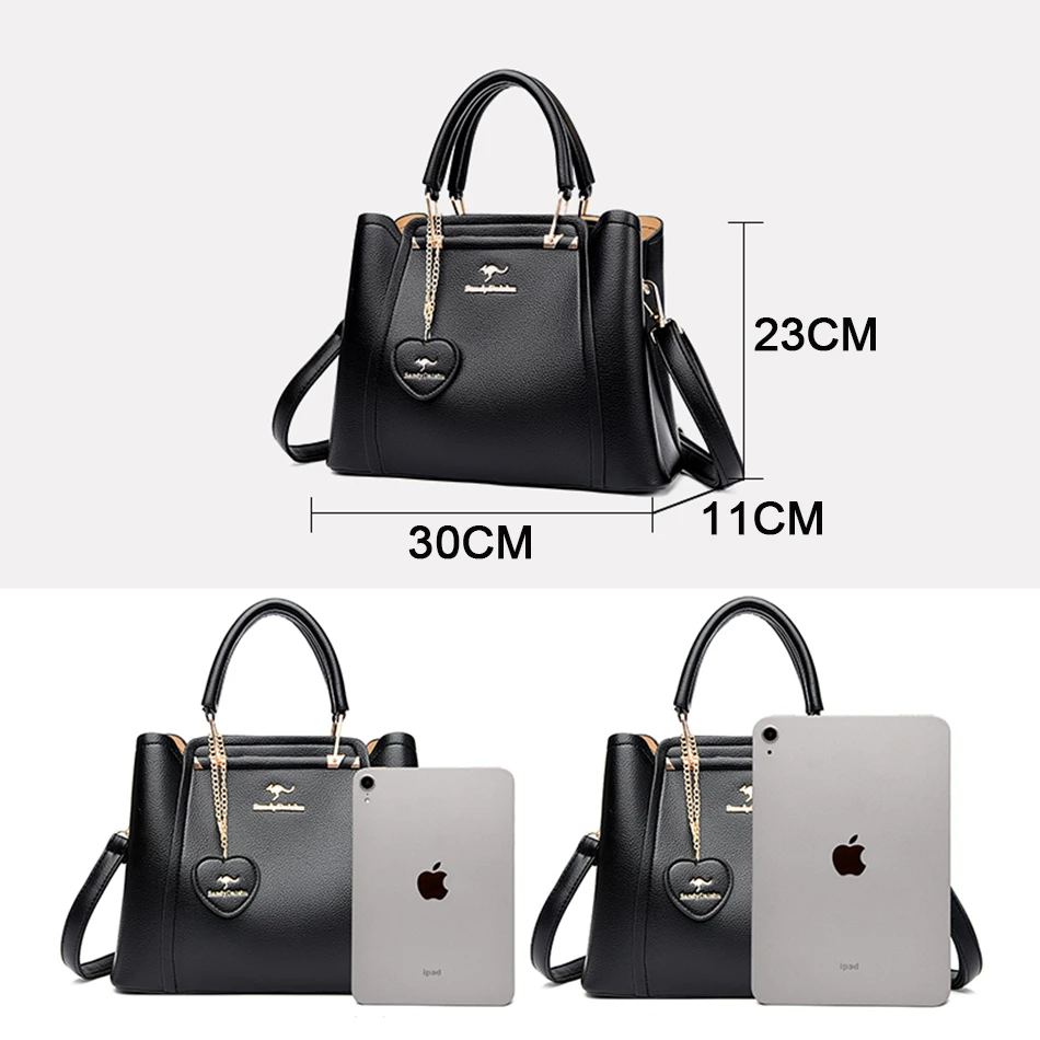 Fashion Trendy 3 Layers Ladies Shoulder Crossbody Bag High Quality Soft Leather Handbag Large Capacity Women's Shopping Tote Bag