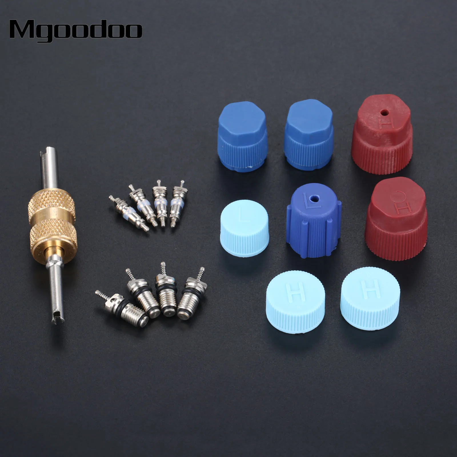 17Pc Car AC Caps Valve Cores R134A R12 R22 A/C System Cap Air Conditioning Stem Remover Tool Assortment Kit Auto Accessories | Автомобили