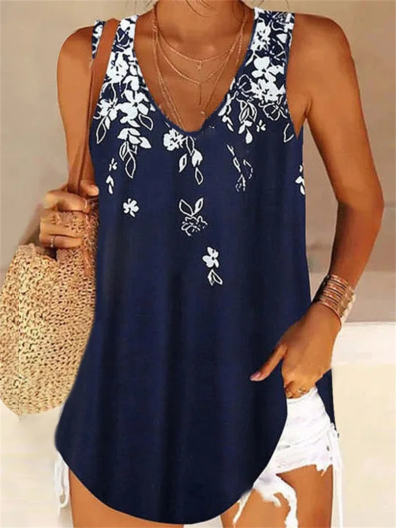 

Tee Top Women Spring/summer 2023 New Hot Selling Fashion Women's Loose V-Neck Pullover Sleeveless Printed Vest Tank Top