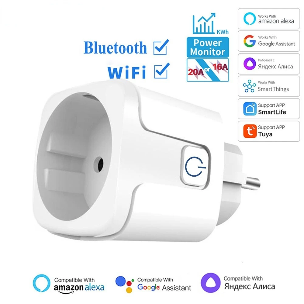 

Tuya 16A 20A EU Smart Socket WiFi Smart Plug With Power Monitoring Timing Function Voice Control Alexa Google Assitant