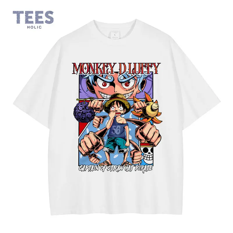 

Lufffy Graphic T Shirts Casual Style Anime One Piece Oversized T-shirt Streetwear Harajuku Retro Manga Tops Tees Men 100% Cotton