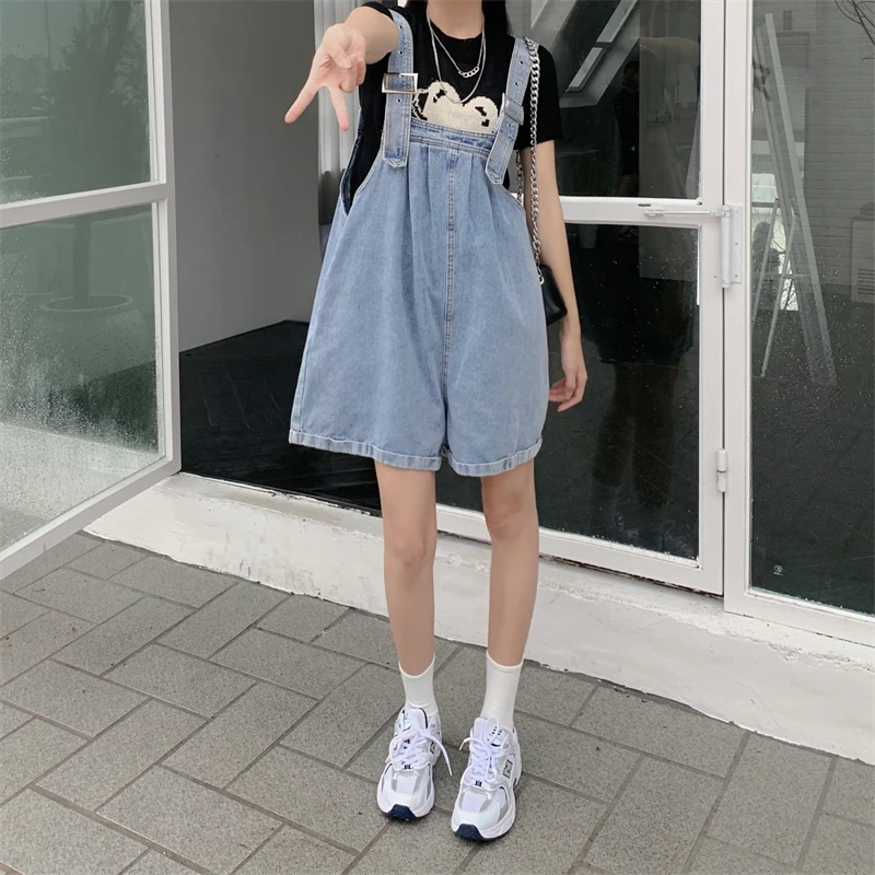 Denim suspenders Women's blue spring and summer 2023 Korean version westernized age reduction versatile new loose thin wide leg