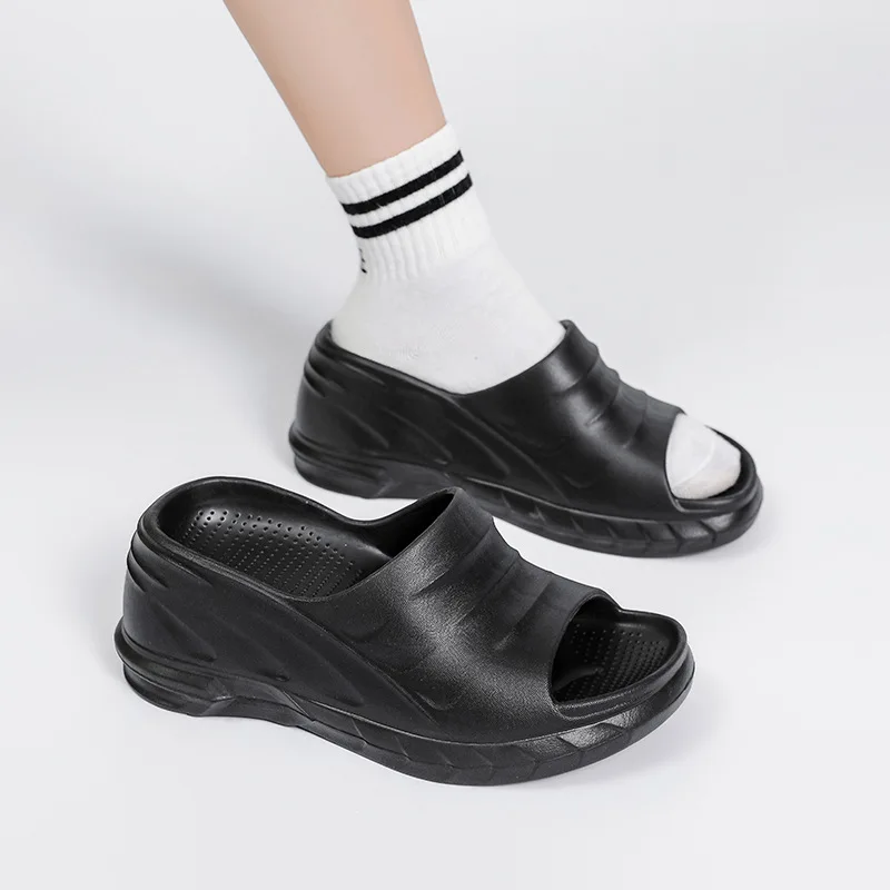 New Fashion Slippers Thick Soled Slippers For Women Sole Wedge Heel Flip-Flops Open Toe Ladies ConciseSolid Color Sandals Female