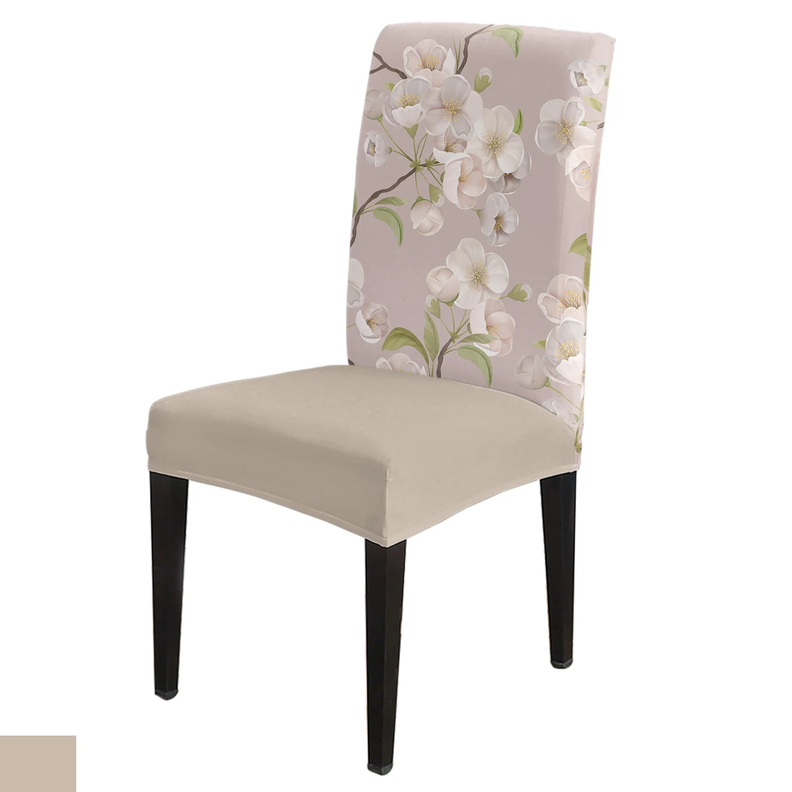 

Spring Brown Flower Peach Blossom Dining Chair Covers Spandex Stretch Seat Cover for Wedding Kitchen Banquet Party Seat Case