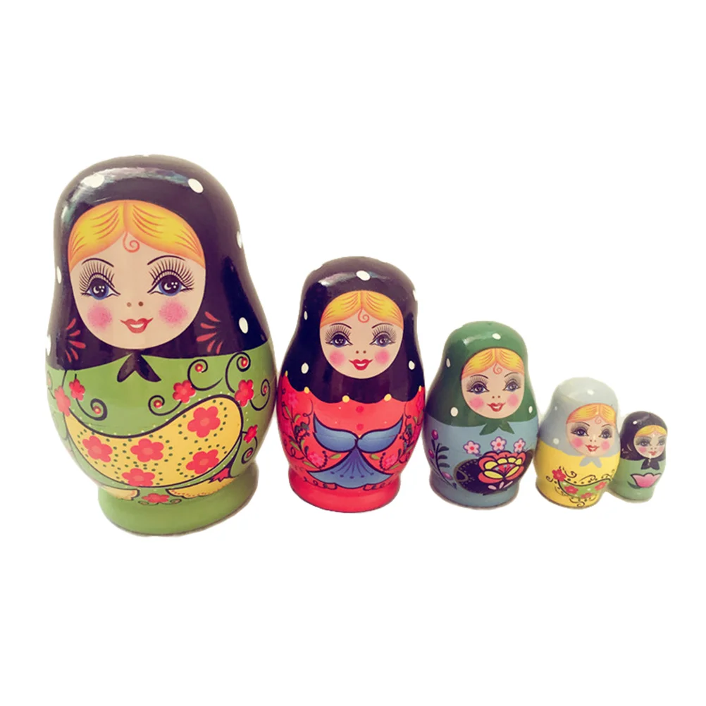 

5 Pcs Kids Toy Russian Nesting Dolls Stacking Toys Decorate Children's Bamboo Nseting Childrens