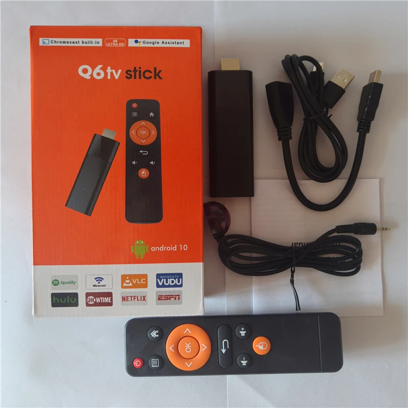 Фото Q6 Android 10.0 OS TV Stick HDR 4K 1080P WiFi 6 2.4G/5.8G Smart TV Sticks для Google YouTube NETFLIX Сетевой медиаплеер PK Q2 №2