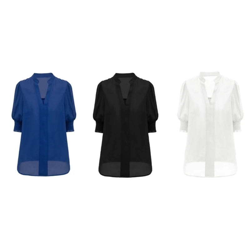 

Женские Плиссированные футболки с V-образным вырезом и коротким рукавом, модные летние топы, Повседневная Туника, блузка P8DB