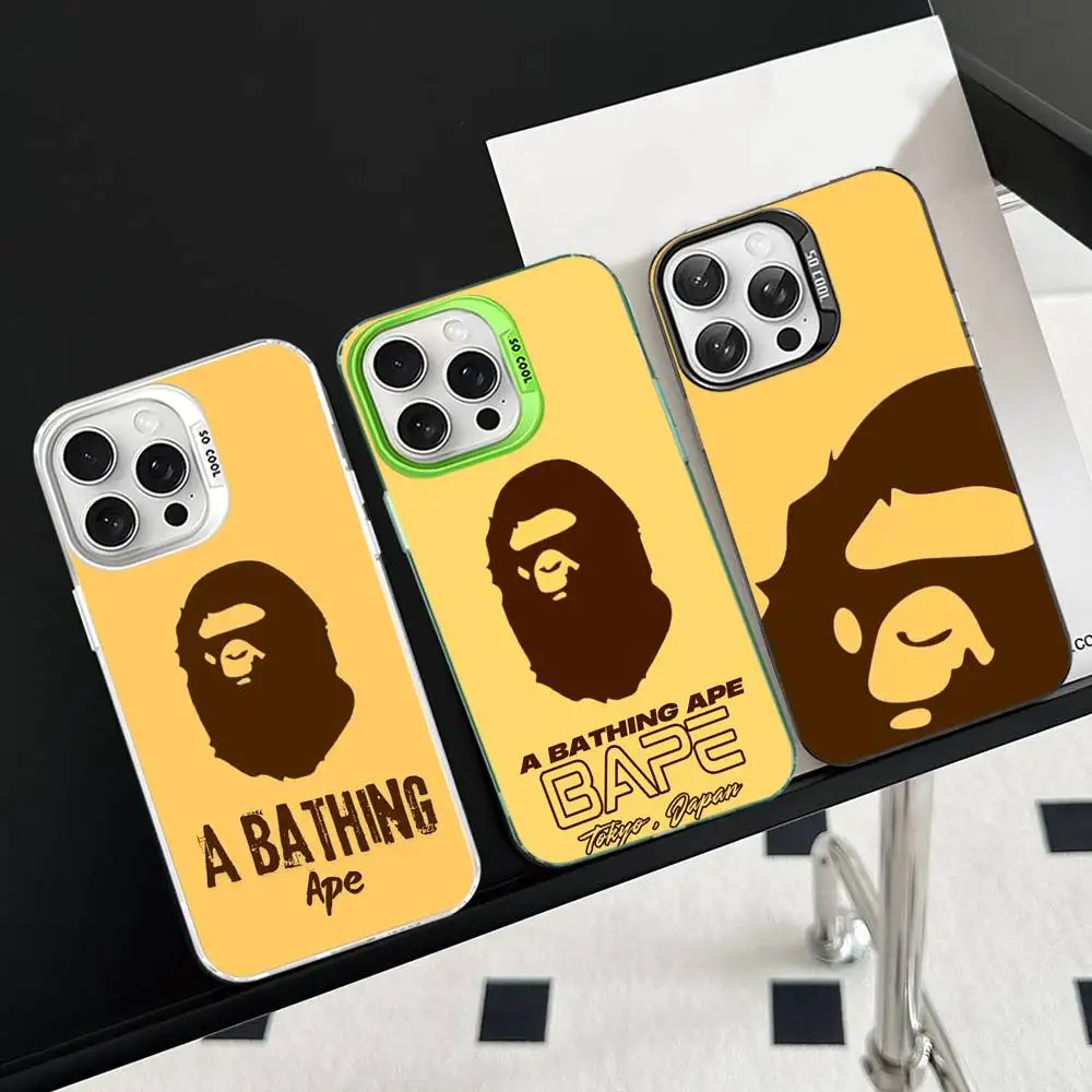 Фото Милый мультяшный чехол для телефона с обезьянкой B-Bape для iPhone 17 16 15 14 11 12 13 Pro Max Plus Pro, цветной серебристый чехол №2
