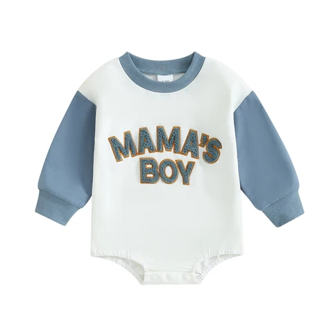 Осенние комбинезоны для новорожденных мальчиков одежда для малышей с Вышивкой Букв лоскутный свитшот с длинным рукавом и круглым вырезом Комбинезоны