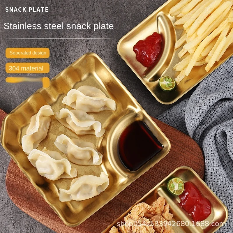 

With Vinegar Dish 304 Stainless Steel Dumpling Plate Creative Golden Grid Dumplings Breakfast Snack Dish