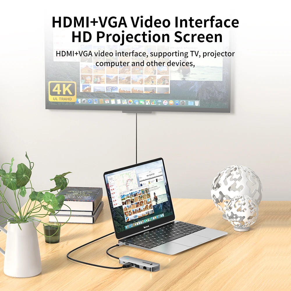 Yottamaster PD100W Type-C HDMI/VGA USB HUB to 5Gbps USB3.1/RJ45/ SD/TF Case Multi-Fonction Docking Station for MacBook Ipad Pro - купить по