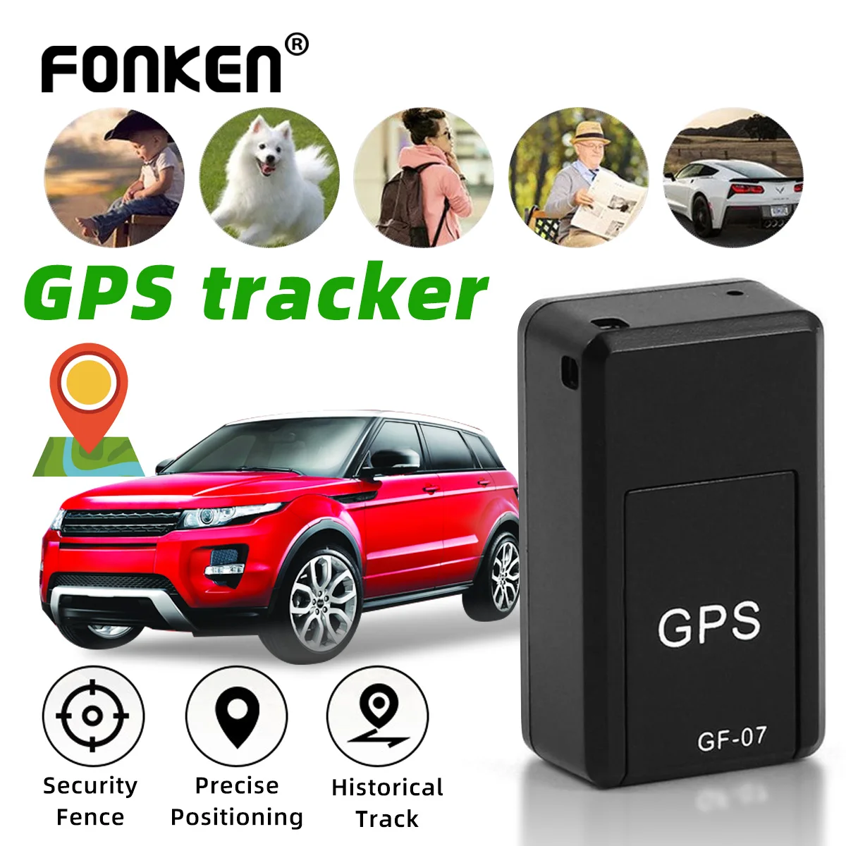 

Автомобильный GPS-трекер Fonken, мини-локатор для домашних животных, с функцией отслеживания в режиме реального времени