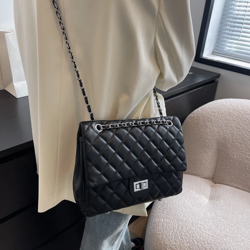 

Bag female 2022 new net red Pu texture rhombic lattice chain bag fashion temperament high-capacity airport shoulder bag