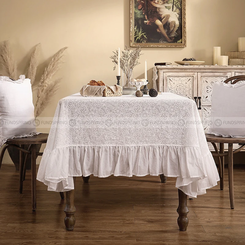 

Lucerne Tablecloth Light Luxury Desk Cover White Lace Dining Table Cloth