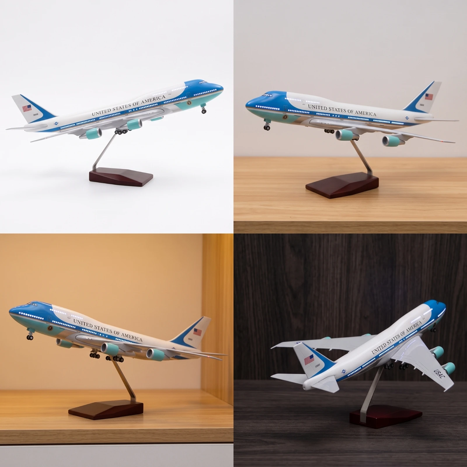 Фото Модель самолета Air Force One, готовая к демонстрации, модель Boeing 747, настольная, премиум-класса, для любителей авиации, декор для офиса. №1