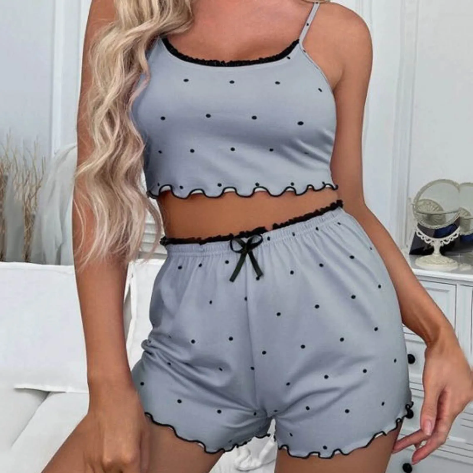 

Love Print Pajama Sets Womens Ice Silk Sleeveless Cami Top and Shorts Home Clothes Set 2 Pieces Sleepwear Pijama Suit Pyjamas