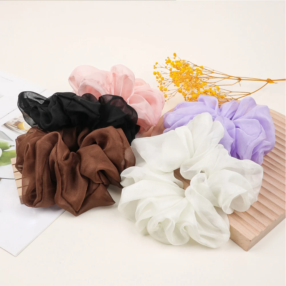 

Hair Scrunchies Fashion Candy Color Double Layer Silk Organza Women Big Hair Rope Retro Ponytail Hair Band Elastic Hair Tie 2023