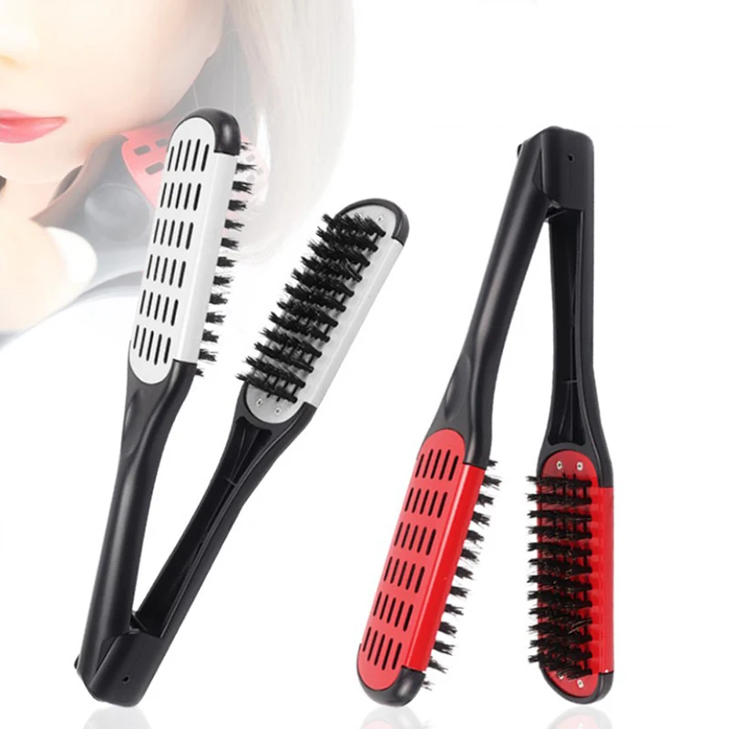 

Pro Hairdressing Straightener Nylon Hair Straightening Double Brushes V Shape Comb Clamp Not Hurt Styling Tools DIY Home