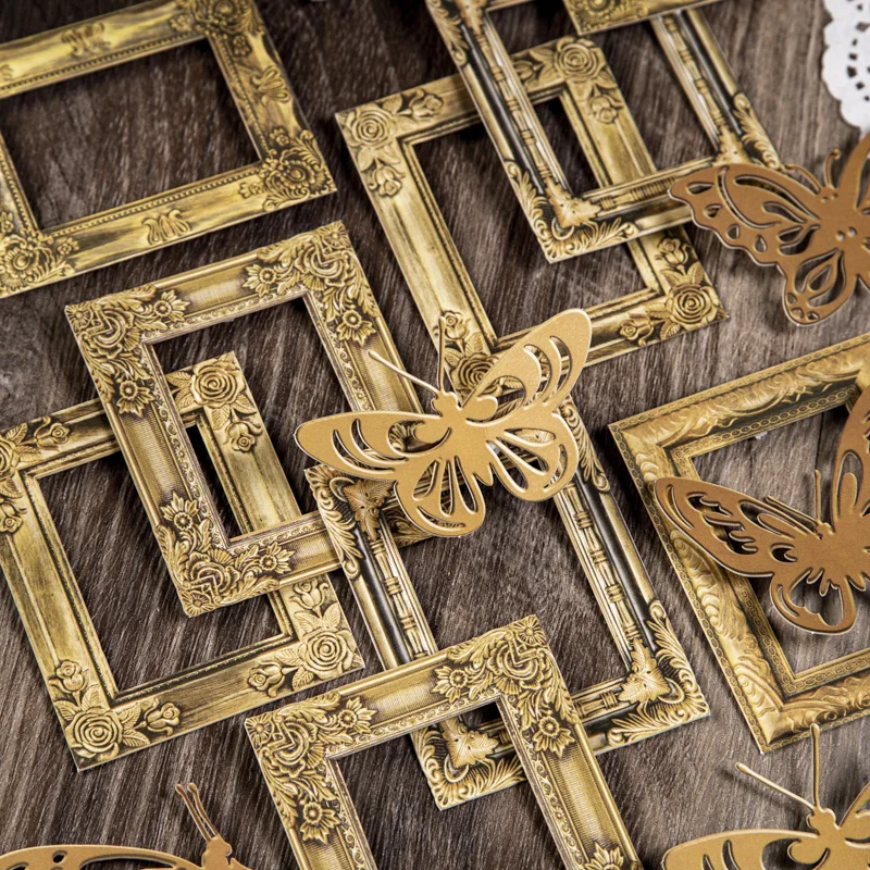 

20Pcs/Bag Vintage Hollowed Out Mirror Frame Material Paper Handmade Card Aesthetic Photo Album Decor Scrapbooking Art Notebooks