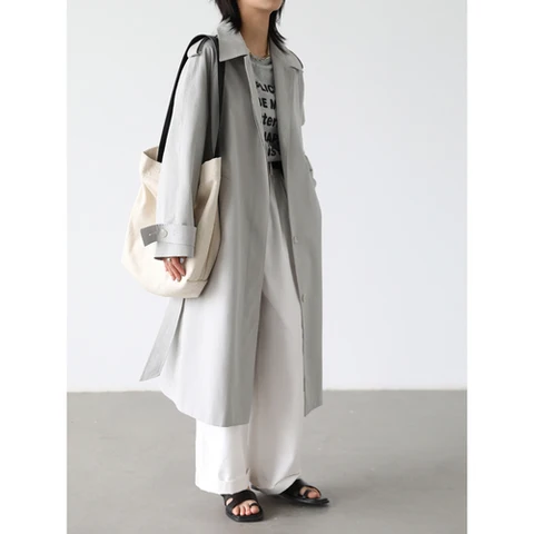 Тренчкот женский однотонный, свободного покроя, на осень, 2023 - изображение