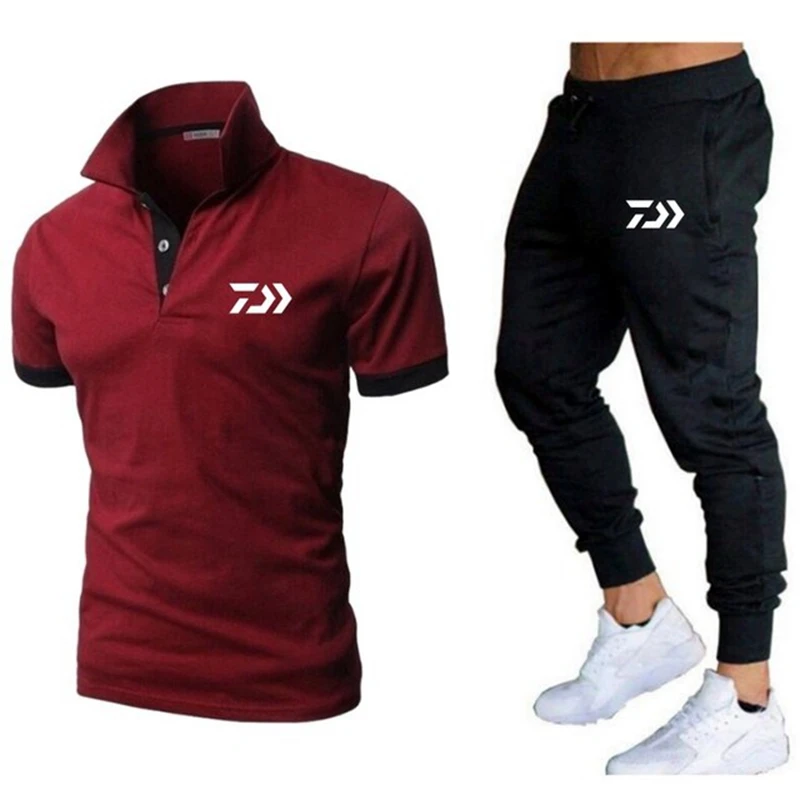 Рубашка-поло Daiwa мужская из 2 предметов тонкие брюки спортивная одежда