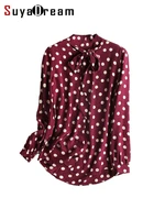 suyadream silk print shirts woman 100natural silk polka dot long sleeve bow collar blouses 2022 spring autumn top wine