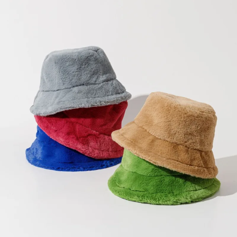 Imitation Rabbit Hair Bucket Hat Unisex Autumn And Winter New Warm Versatile Simple Neutral Korean Retro Basin Hats