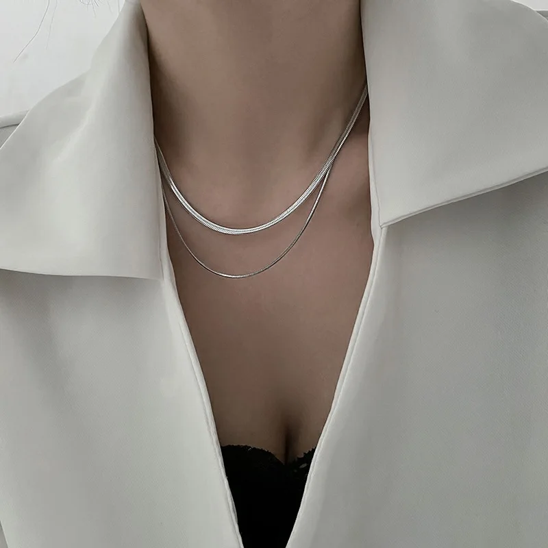 

New 925 Sterling Silver Necklace Snake Chain Choker Layered Necklaces Birthday Gifts Women Fashion Jewelry Real Free Shipping