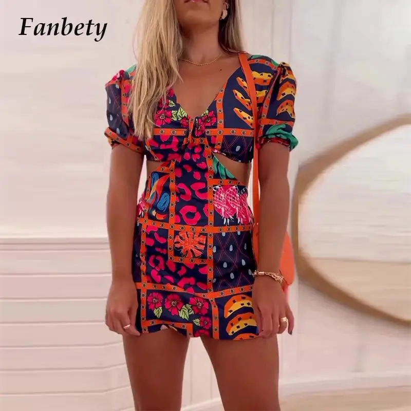 

Женское летнее Мини-Платье с открытой спиной и цветочным принтом