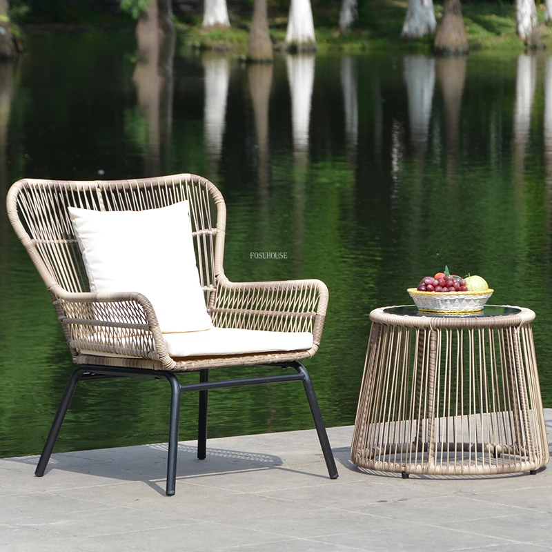 

Modern Metal Rattan Beach Chairs Patio Balcony Leisure Camping Beach Chairs Garden Back Armchair Silla Playa Outdoor Furniture