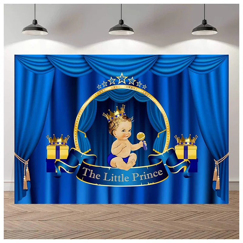 

Royal Blue Prince Backdrop Royal Curtain Photography Background Prince Baby Shower Party Table Banner Photo Booth Backdrop Vinyl