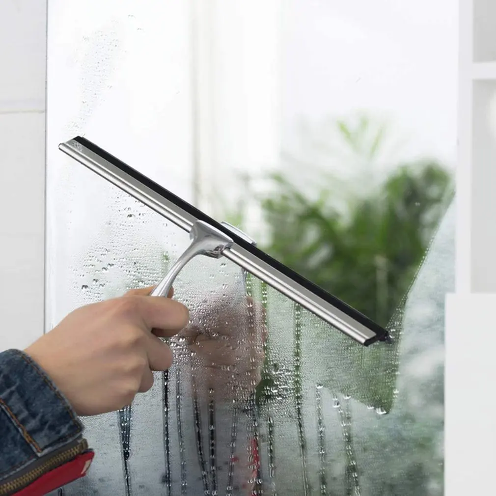 

Shower Squeegee Stainless Steel Window Squeegee Shower Cleaner with Self Adhesive Hook and Replaceable Wiper Blades