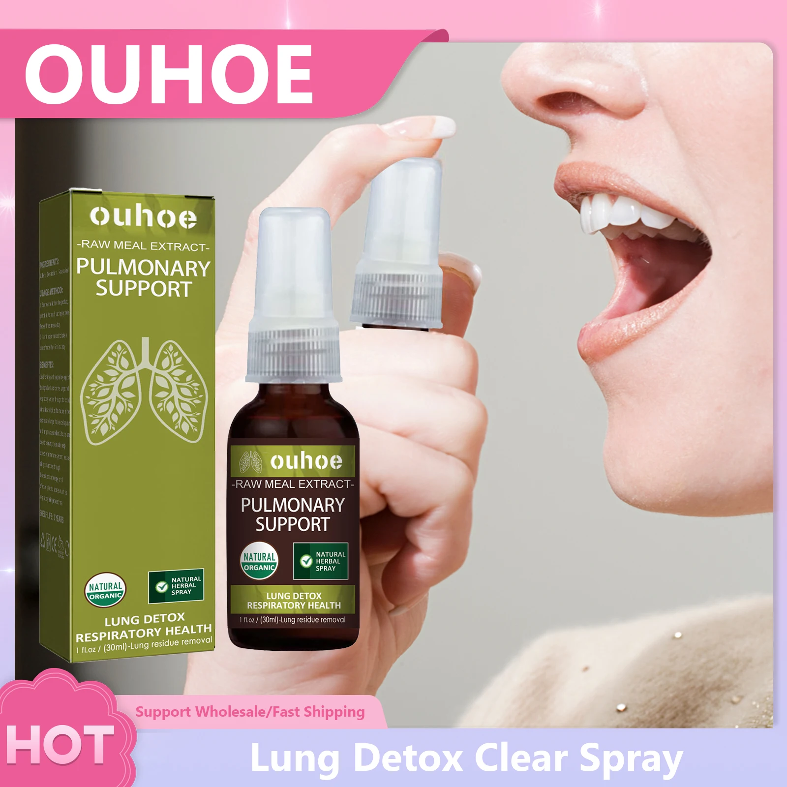 

Lung Detox Herbal Cleanser Spray Fresh Breath Relieve Dry Itching Expectoration Cough Inflammation Improve Body Pain Spray 30ml