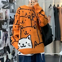 2022 autumn winter mens sweater new cartoon cat sweater hip hop street mens oversized sweater fashion harajuku free shipping