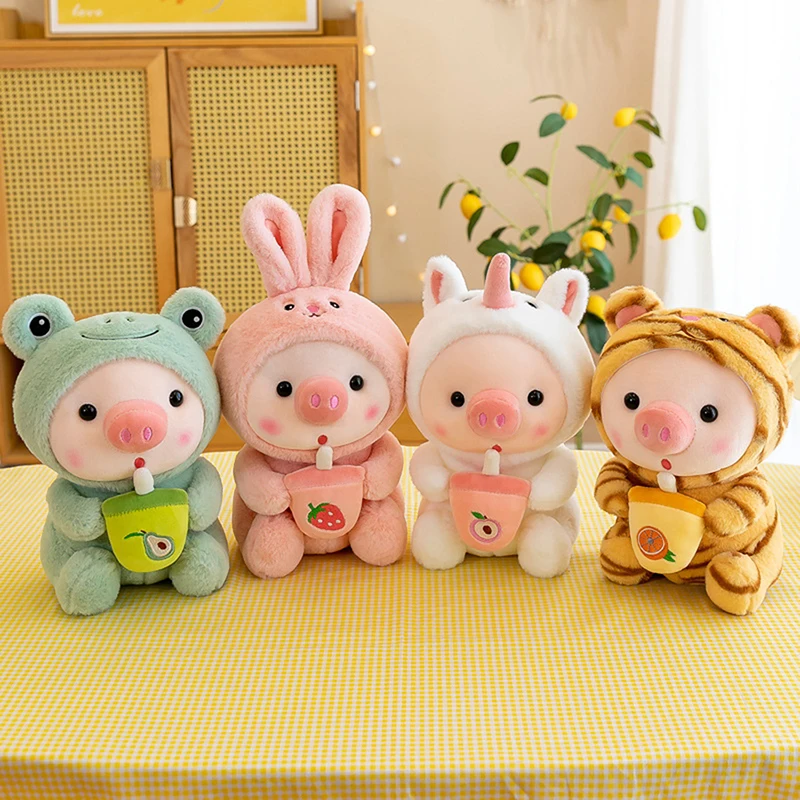 

25CM Kawaii Bubble Tea Pig Plush Toy Stuffed Animal Bunny Frog Unicorn Tiger Pillow Cup Milk Tea Boba Plushie Doll Birthday Gift