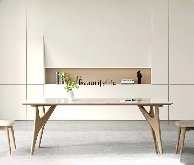 Обеденный стол из цельного дерева каменной плиты кремового ветра ножки массива